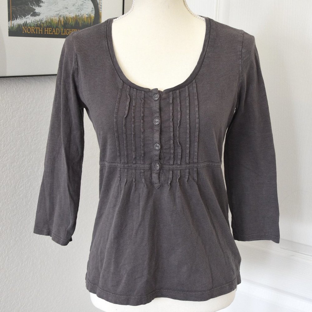 Eddie Bauer Gray Three-Quarter Sleeve Empire Waist Cotton Top XS